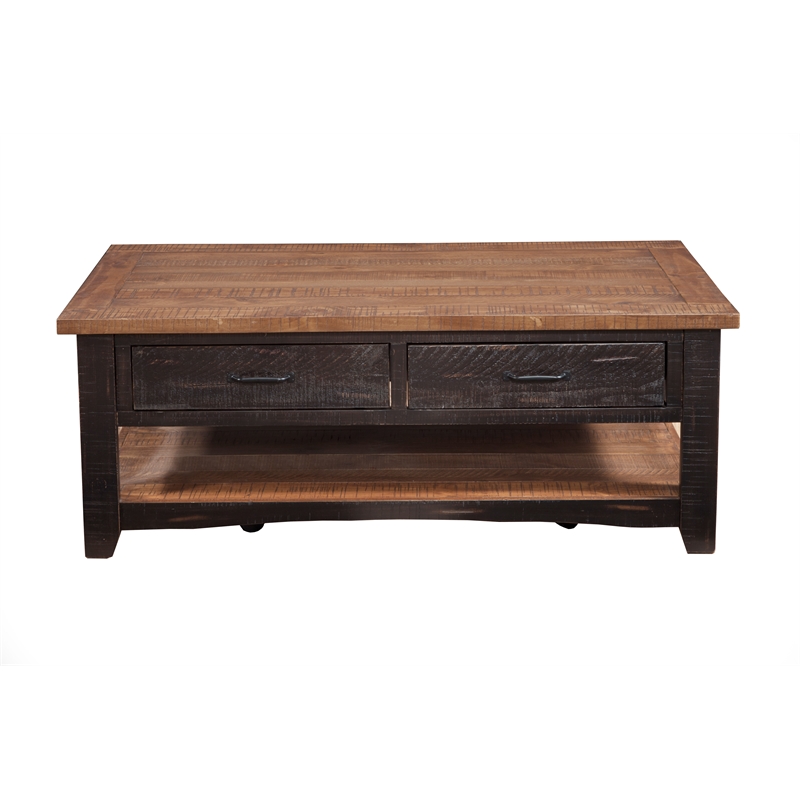 Bowery Hill Rustic Wood 2 Drawer Coffee Table Antique Black and Honey