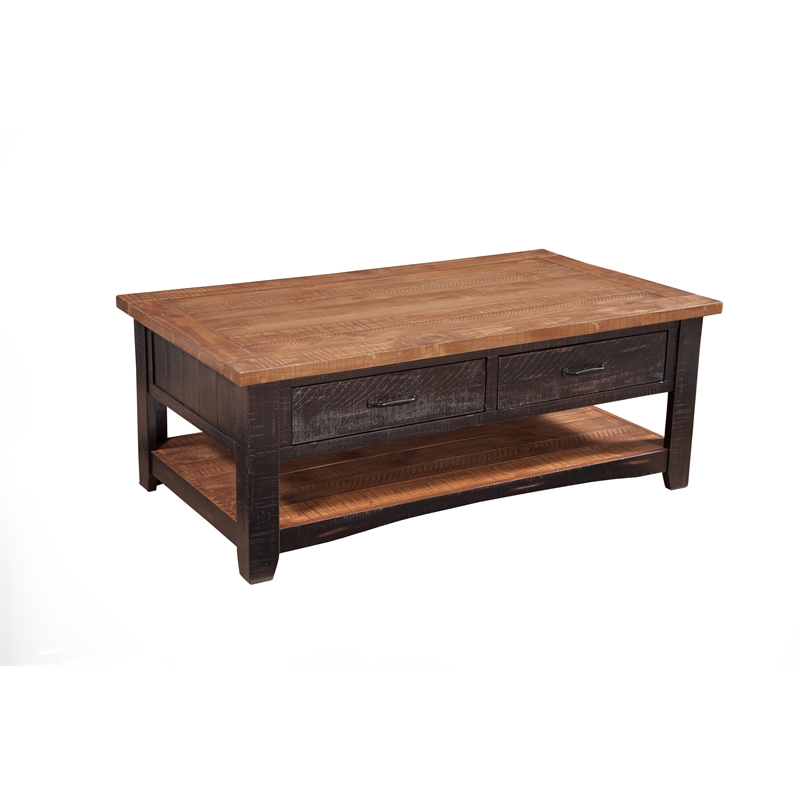 Bowery Hill Rustic Wood 2 Drawer Coffee Table Antique Black and Honey
