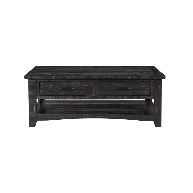 Bowery Hill Rustic Solid Wood 2 Drawer Coffee Table Antique Black