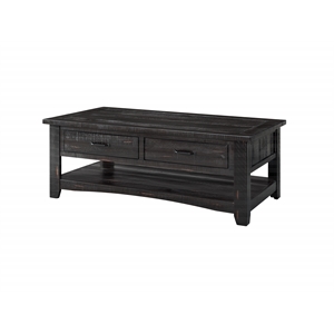 bowery hill rustic solid wood 2 drawer coffee table antique black