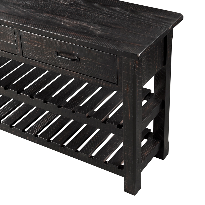 Bowery Hill Farmhouse Barn Door Solid Wood Sofa Console Table in Antique Black