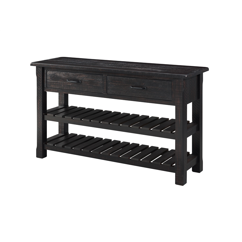 Bowery Hill Farmhouse Barn Door Solid Wood Sofa Console Table in Antique Black