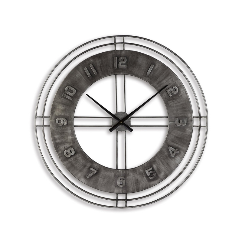 Bowery Hill Metal Wall Clock in Antique Gray