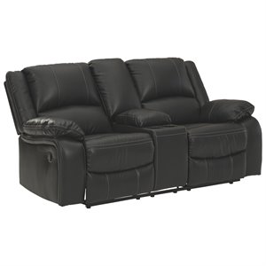 bowery hill contemporary reclining loveseat with console in black