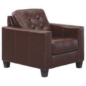 bowery hill contemporary leather accent chair in walnut