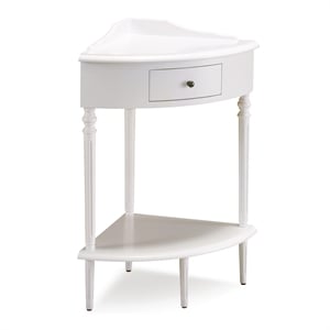 Bowery Hill Contemporary Solid Wood Corner Table with Drawer in White