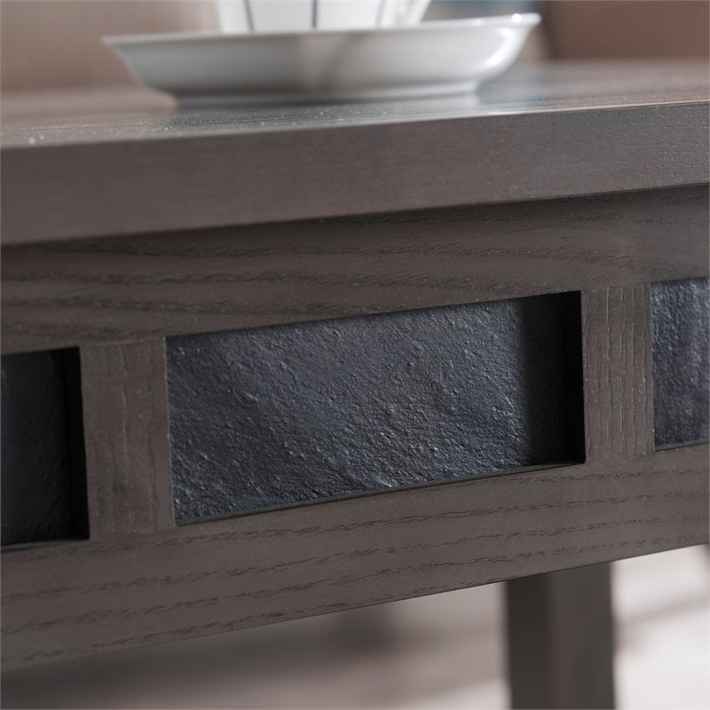 Bowery Hill Wood Wedge Table with Shelf in Smoke Gray/Black Slate