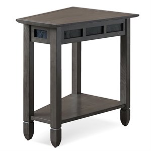 Bowery Hill Wood Wedge Table with Shelf in Smoke Gray/Black Slate