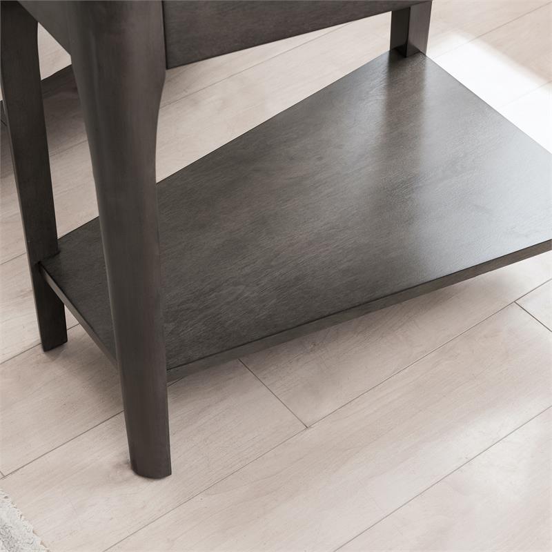 Bowery Hill Glass Top Wedge End Table with Shelf in Gray/Black