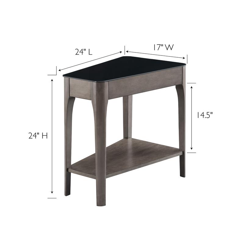 Bowery Hill Glass Top Wedge End Table with Shelf in Gray/Black