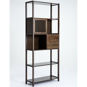bowery hill traditional left facing bamboo cabinet bookcase in cappuccino brown