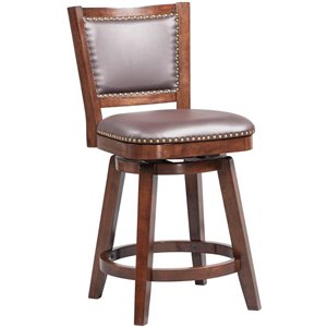 Bowery Hill 25.75&quot Solid Wood & Faux Leather Swivel Counter Stool in Cappuccino