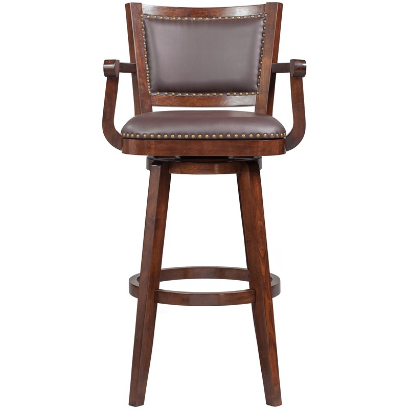 Bowery Hill Wood Bar Stool Chair in Cappuccino - Rotating Square Seat & Footrest