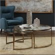 Bowery Hill Transitional 2 Piece Glass Top Nesting Coffee Table Set in Gold
