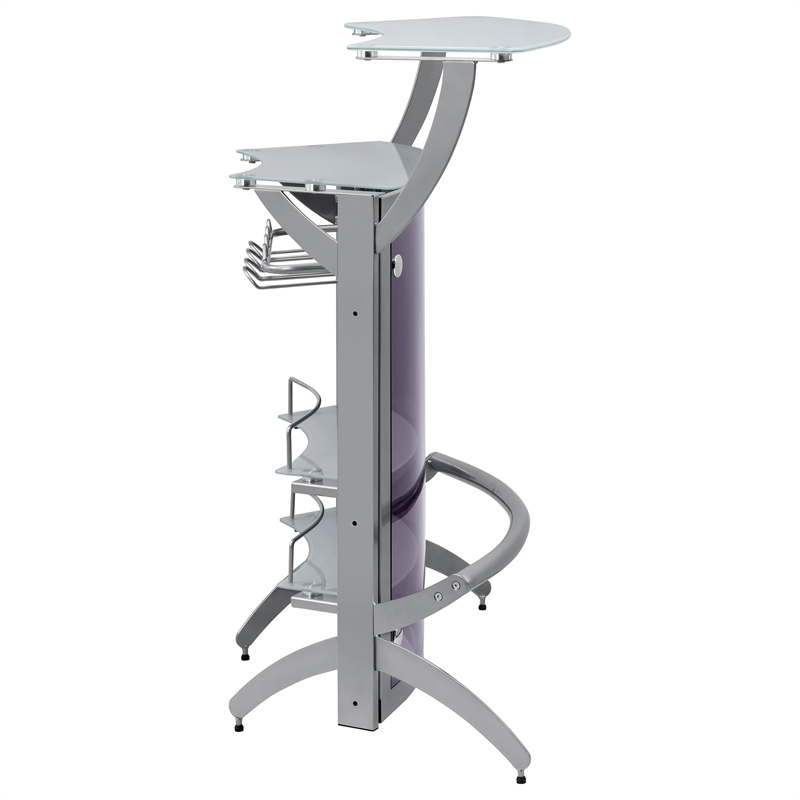 Bowery Hill Contemporary Metal Glass Top Home Bar Unit in Silver