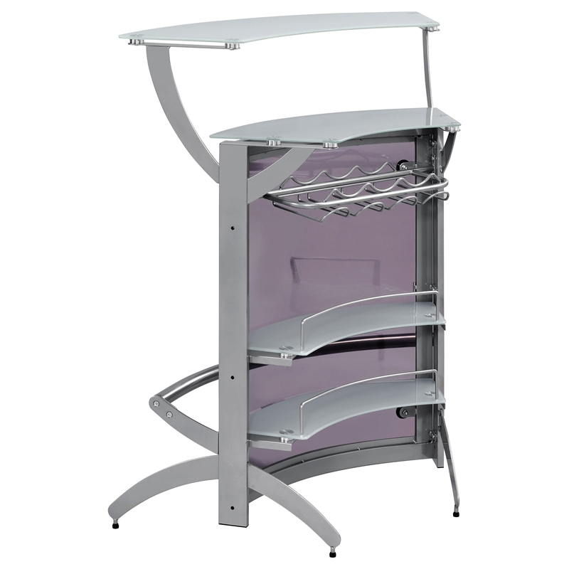 Bowery Hill Contemporary Metal Glass Top Home Bar Unit in Silver