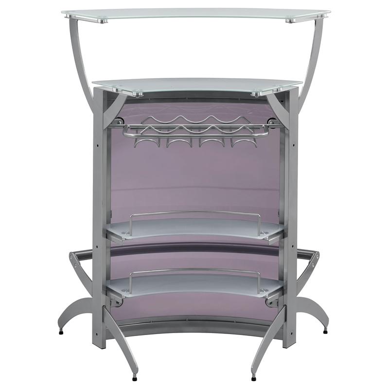 Bowery Hill Contemporary Metal Glass Top Home Bar Unit in Silver