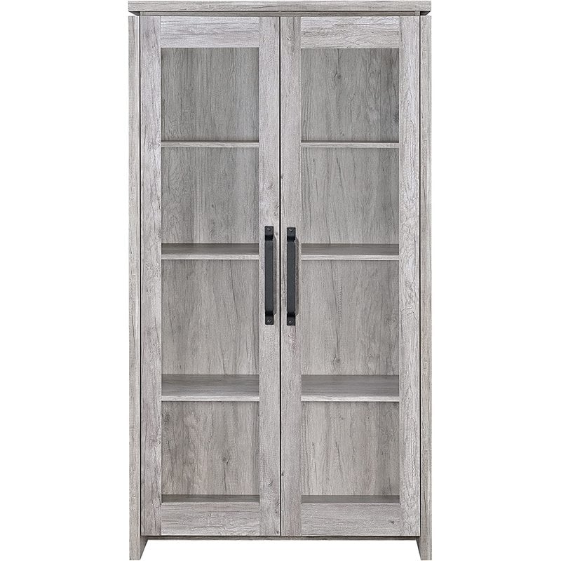 Bowery Hill Hollow Board Grey Curio Cabinet Rectangular Adjustable Shelves 69