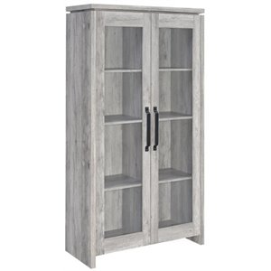 bowery hill traditional 2 door wood curio cabinet in grey
