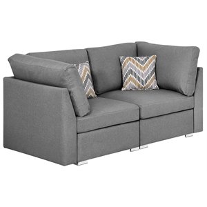 bowery hill contemporary linen fabric sofa couch with pillows in gray