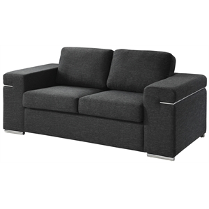 Bowery Hill Black Linen Fabric Loveseat Couch with Stainless Steel Accent