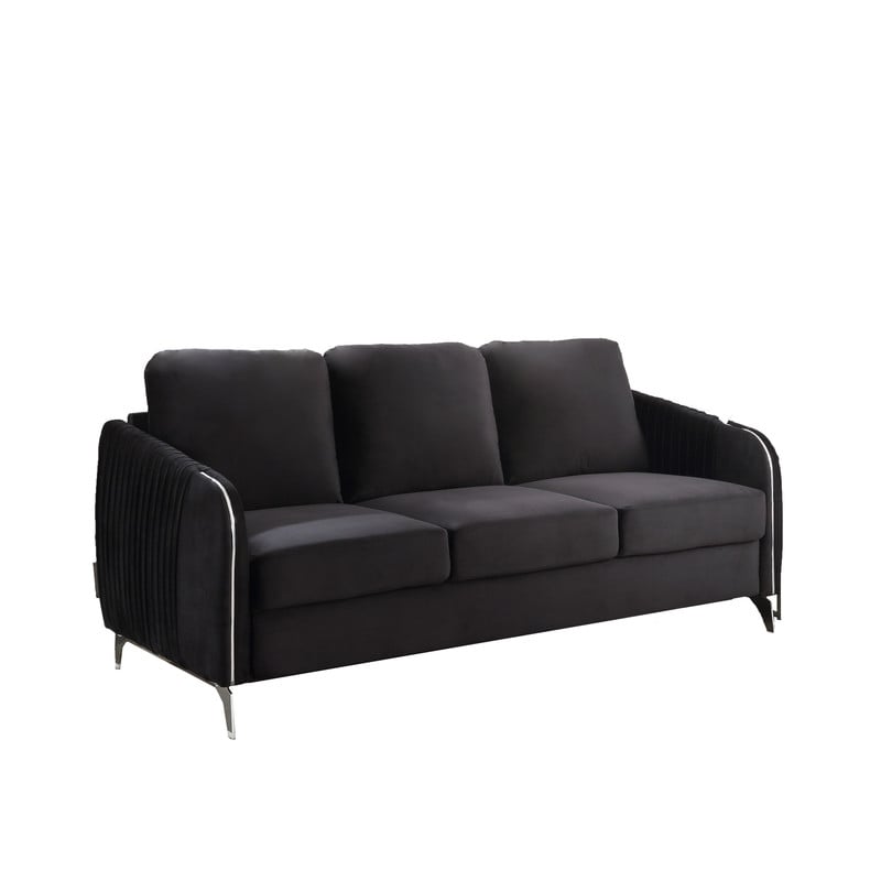 Bowery Hill Black Velvet Fabric Sofa Loveseat Living Room Set