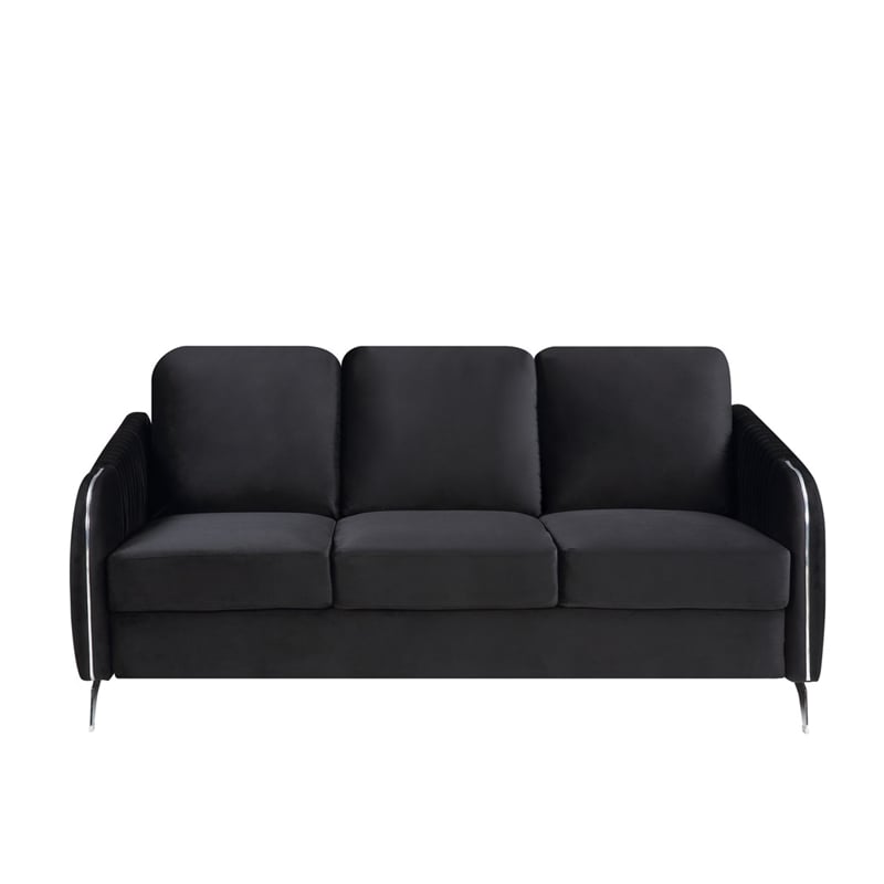 Bowery Hill Black Velvet Fabric Sofa Loveseat Living Room Set