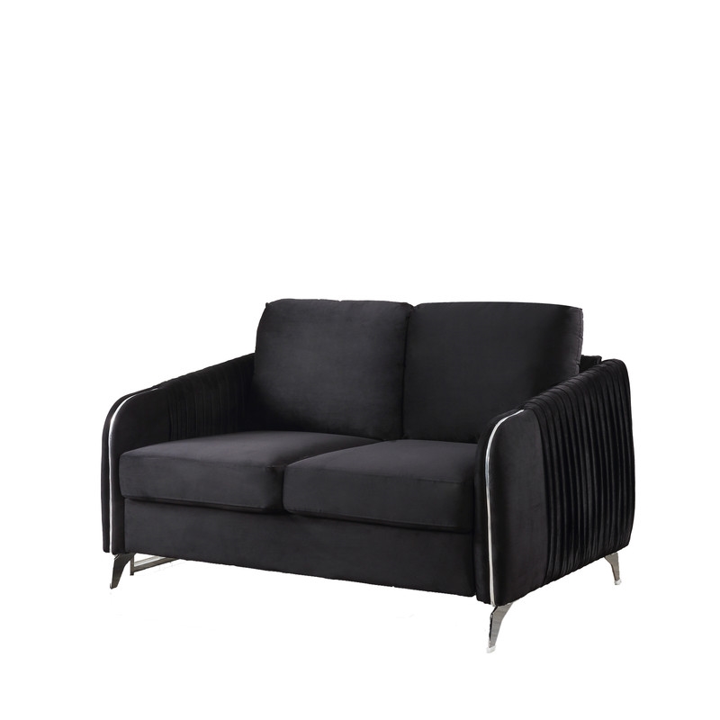 Bowery Hill Black Velvet Fabric Sofa Loveseat Living Room Set
