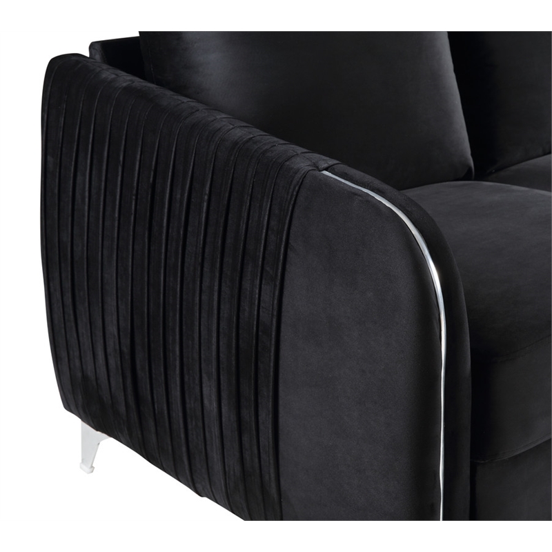 Bowery Hill Black Velvet Fabric Sofa Loveseat Living Room Set