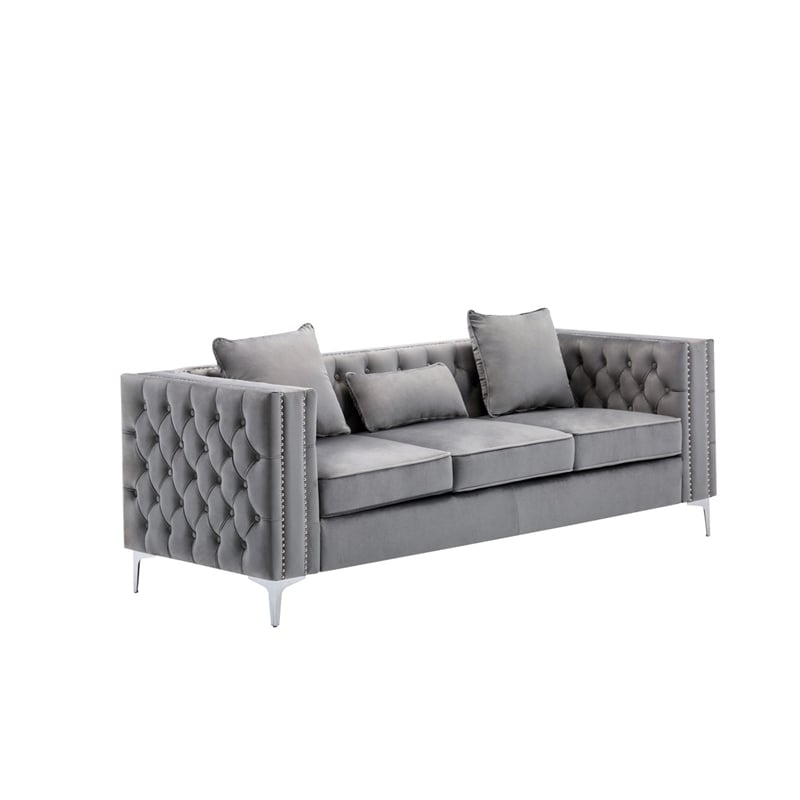 Bowery Hill Gray Velvet Fabric Sofa Loveseat Living Room Set