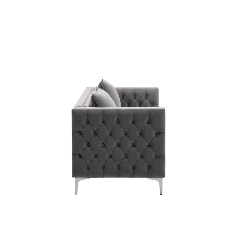 Bowery Hill Gray Velvet Fabric Sofa Loveseat Living Room Set