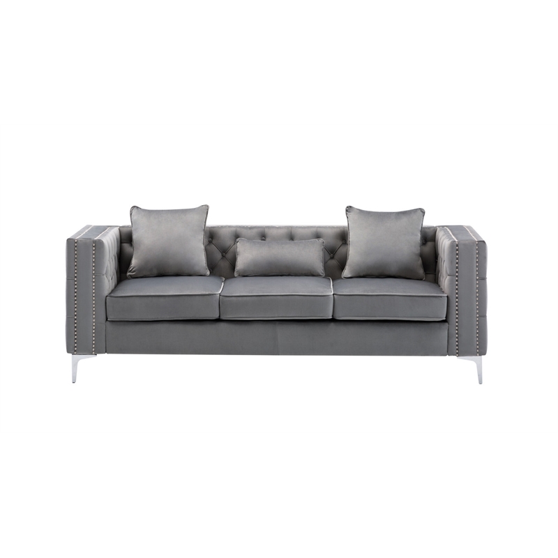 Bowery Hill Gray Velvet Fabric Sofa Loveseat Living Room Set
