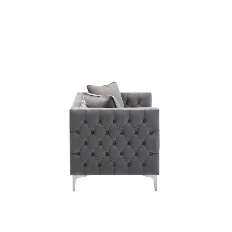 Bowery Hill Gray Velvet Fabric Sofa Loveseat Living Room Set