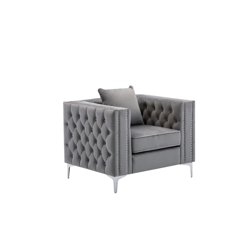 Bowery Hill Gray Velvet Fabric Sofa Loveseat Chair Living Room Set