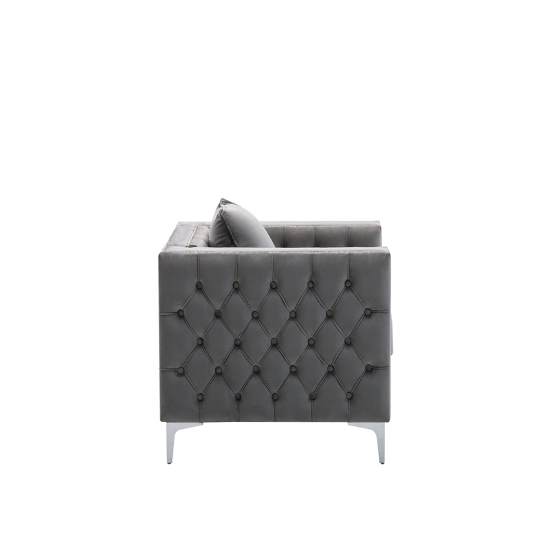 Bowery Hill Gray Velvet Fabric Sofa Loveseat Chair Living Room Set