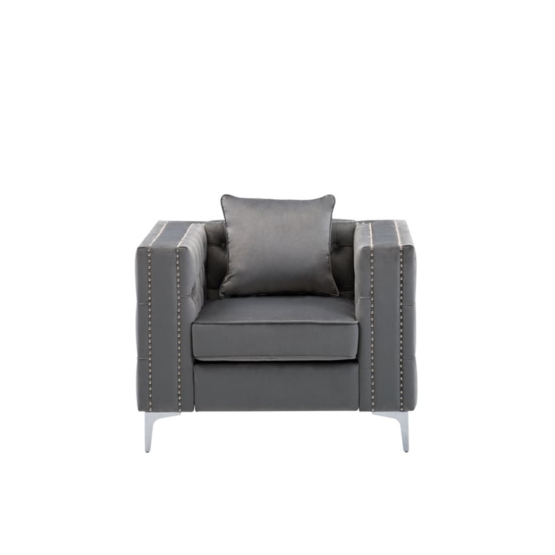 Bowery Hill Gray Velvet Fabric Sofa Loveseat Chair Living Room Set