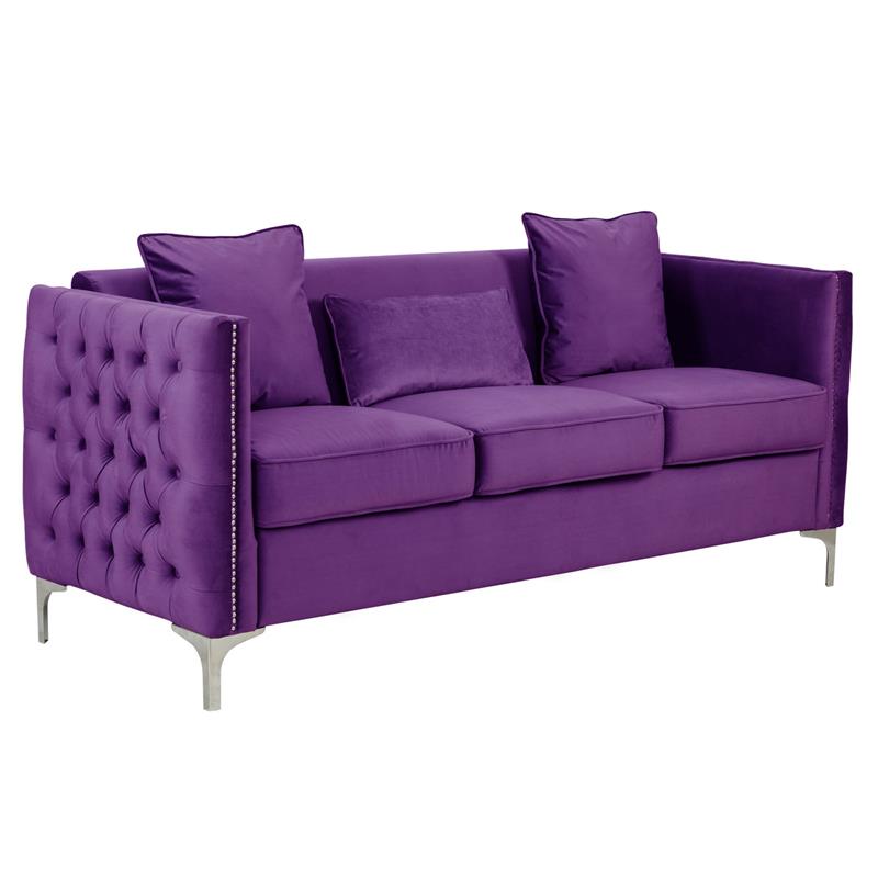 Bowery Hill Contemporary Purple Velvet Sofa Loveseat Living Room Set