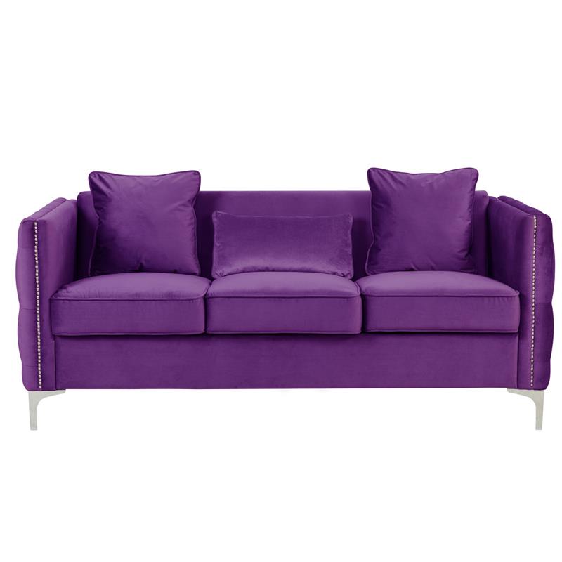 Bowery Hill Contemporary Purple Velvet Sofa Loveseat Living Room Set