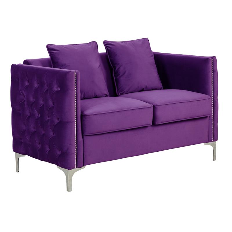 Bowery Hill Contemporary Purple Velvet Sofa Loveseat Living Room Set
