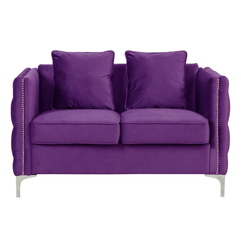 Bowery Hill Contemporary Purple Velvet Sofa Loveseat Living Room Set
