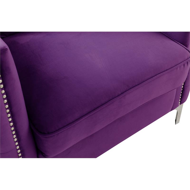 Bowery Hill Contemporary Purple Velvet Sofa Loveseat Living Room Set