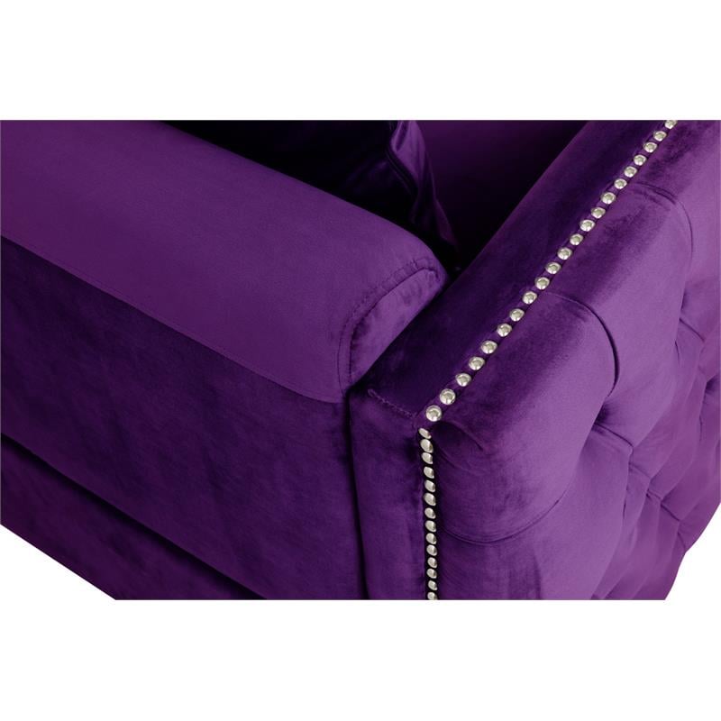 Bowery Hill Contemporary Purple Velvet Sofa Loveseat Living Room Set