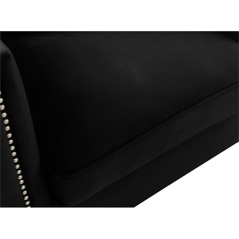Bowery Hill Black Velvet Sofa Loveseat Chair Living Room Set