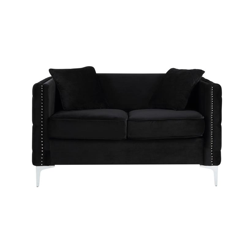 Bowery Hill Black Velvet Sofa Loveseat Chair Living Room Set