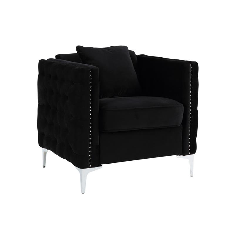 Bowery Hill Black Velvet Sofa Loveseat Chair Living Room Set