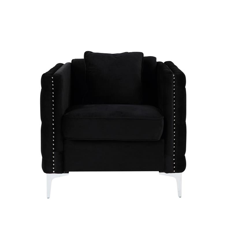 Bowery Hill Black Velvet Sofa Loveseat Chair Living Room Set