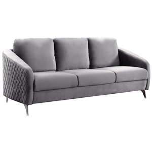 bowery hill gray velvet elegant modern chic sofa couch with chrome metal legs