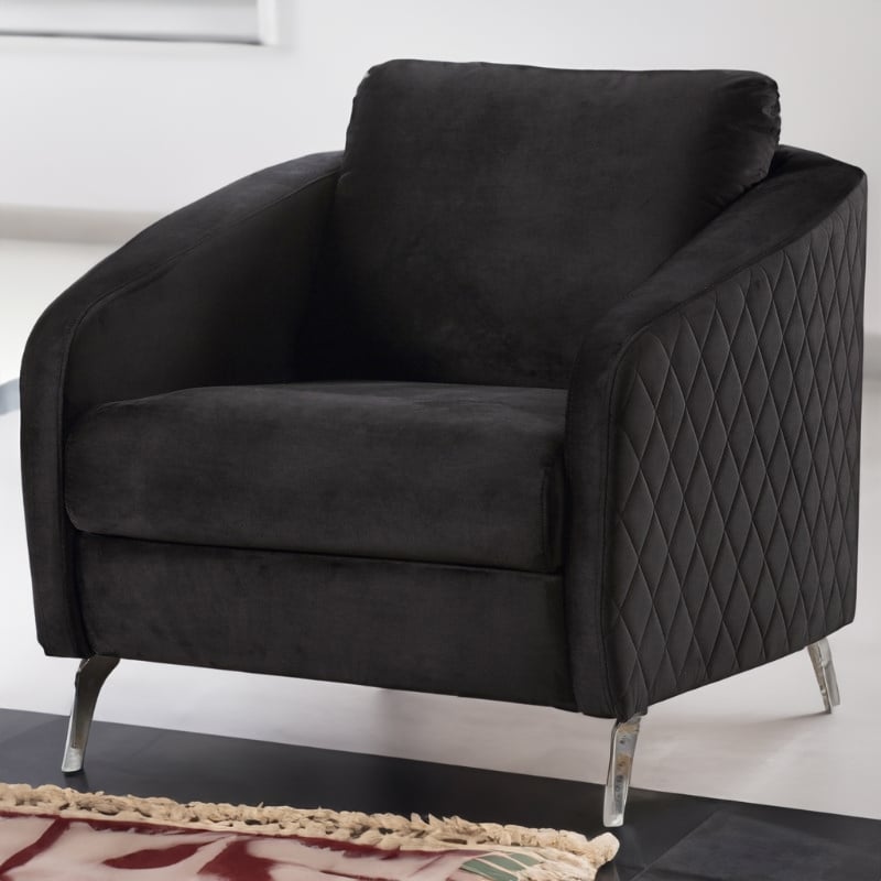 Bowery Hill Black Velvet Fabric Elegant Modern Chic Accent Arm Chair