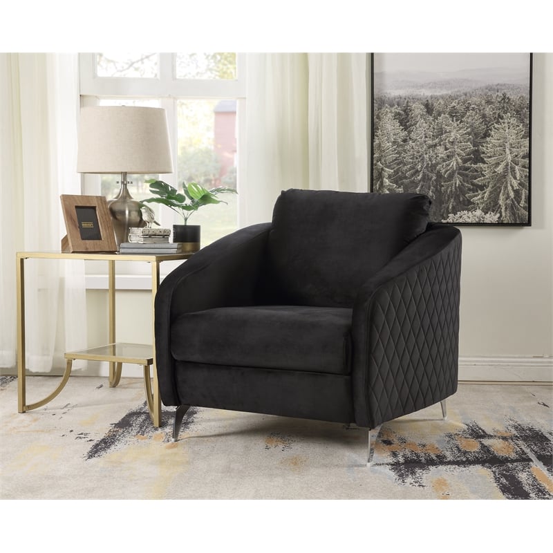 Bowery Hill Black Velvet Fabric Elegant Modern Chic Accent Arm Chair