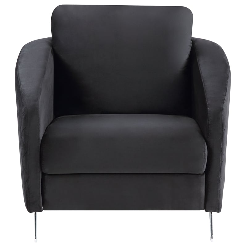 Bowery Hill Black Velvet Fabric Elegant Modern Chic Accent Arm Chair